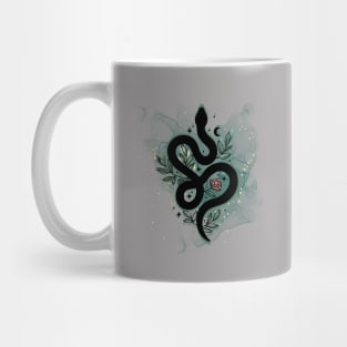 Cute snake in the nature garden design with aesthetic golden sparkles Mug